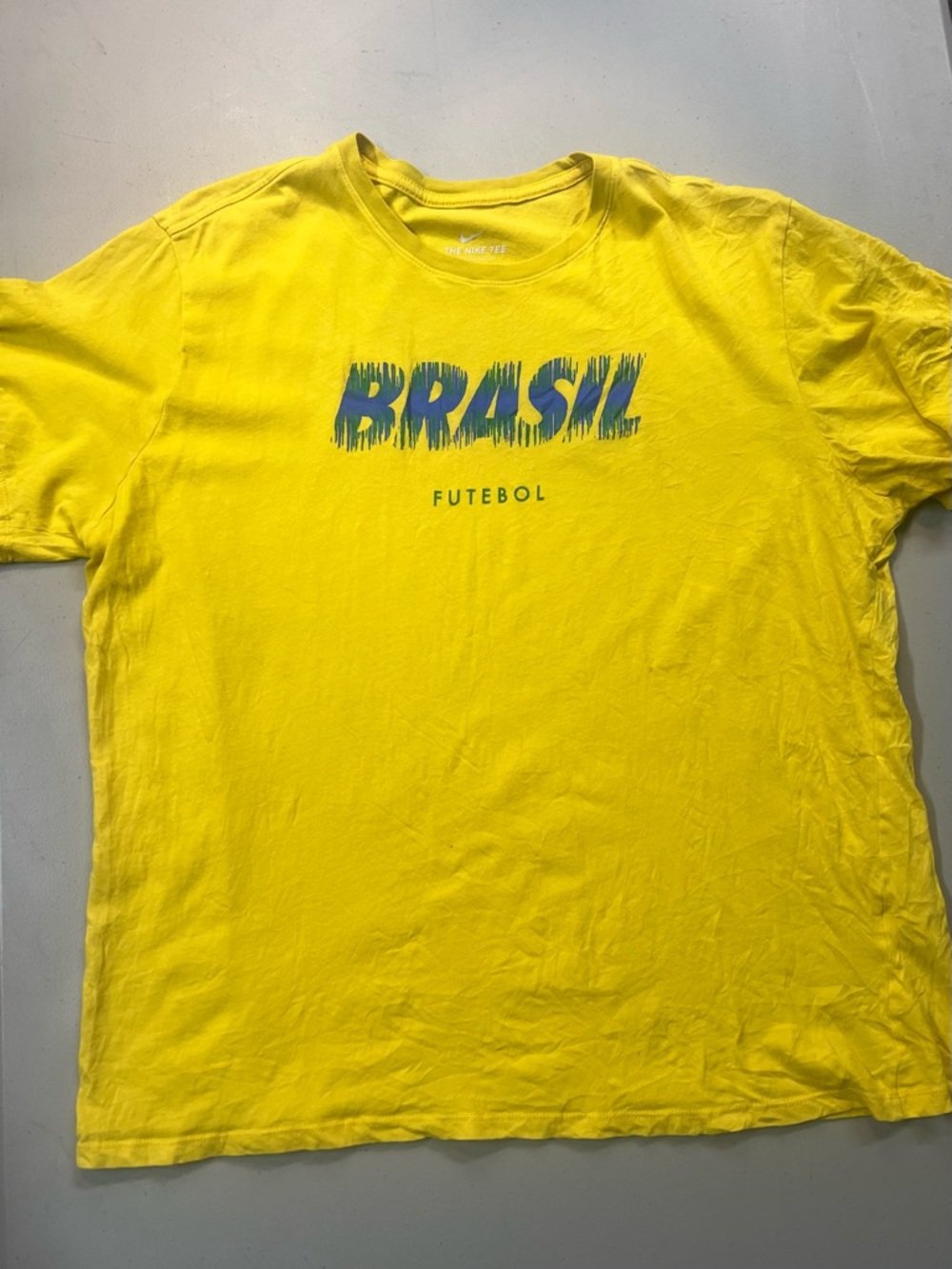 Nike Brazil Futbol T Shirt Yellow Graphic Athletic Cut XXL